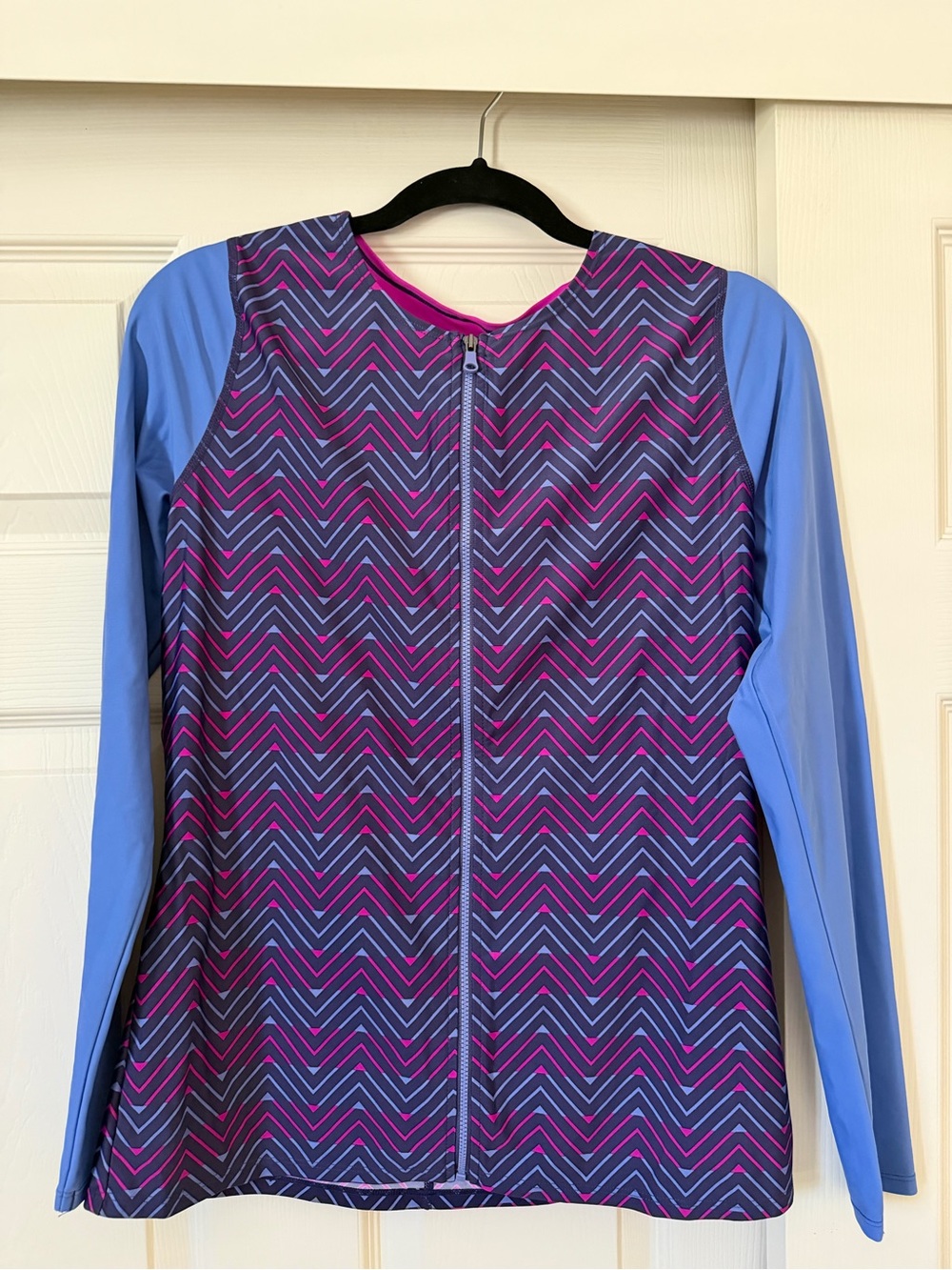 Roxy Long Sleeve Swim Top - Navy, Pink & Light Blue Chevron